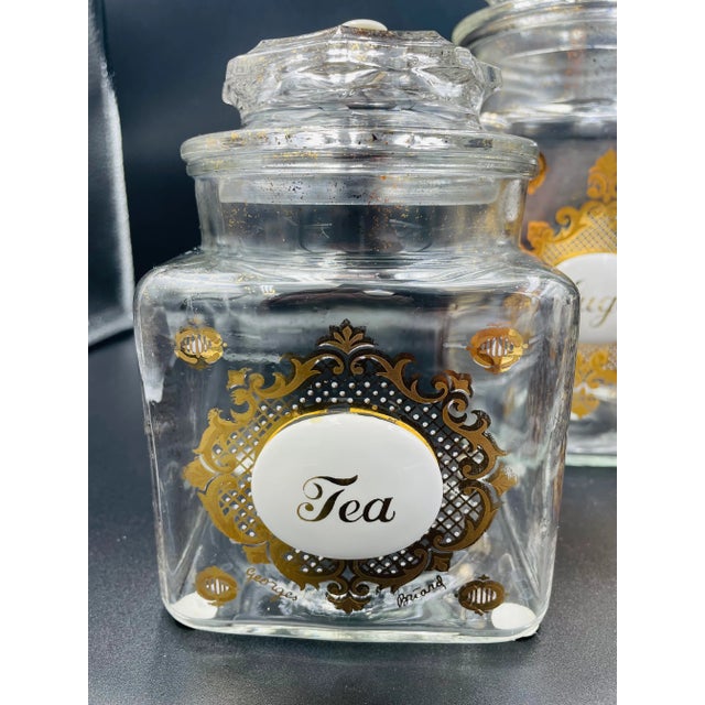 Georges Briard Mid 20th Century Georges Briard Glass Coffee, Tea & Sugar Canister Set- 3 Pieces For Sale - Image 4 of 13