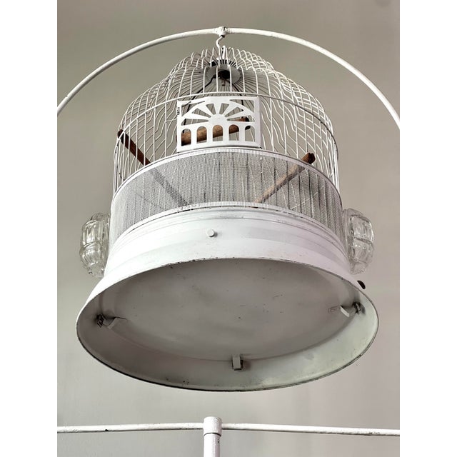 Art Deco Period White Painted Metal Birdcage With Stand For Sale - Image 12 of 16