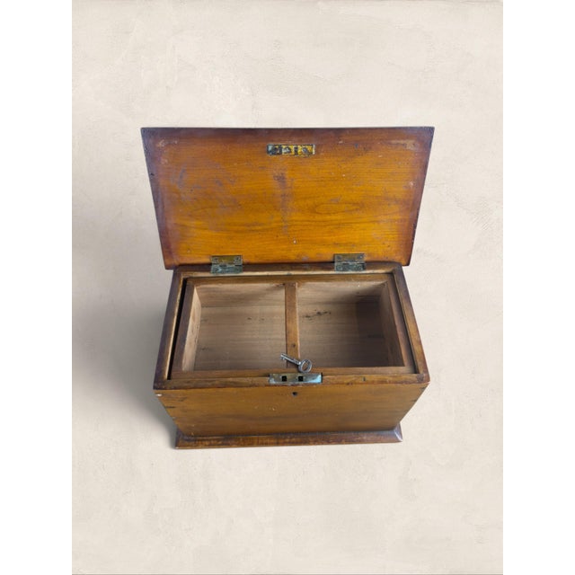 Antique English Oak Tea Caddy With Key, Circa 1900 For Sale - Image 4 of 10