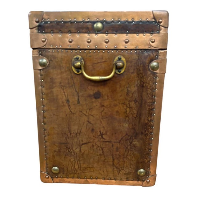 Metal Vintage Campaign Luggage Trunk Leather Side Table For Sale - Image 7 of 18