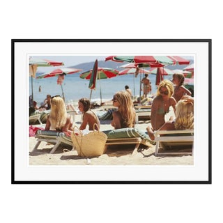 Slim Aarons 'Saint-Tropez Beach' Framed in Black Archival Pigment Print For Sale