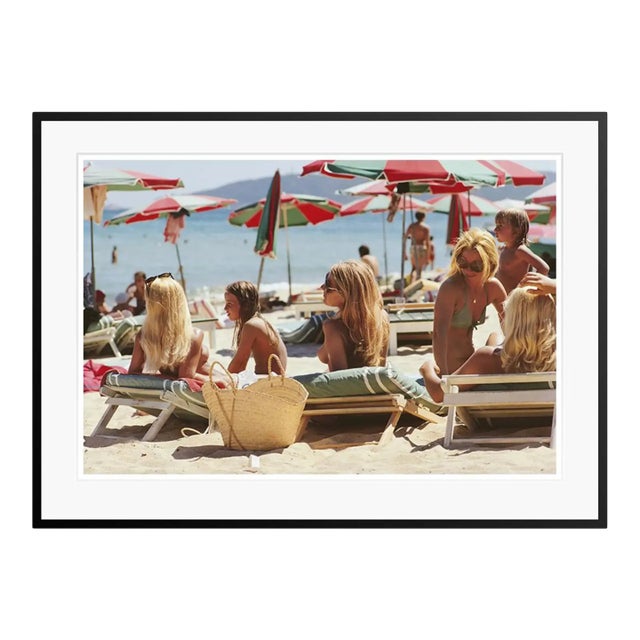 Slim Aarons 'Saint-Tropez Beach' Framed in Black Archival Pigment Print For Sale