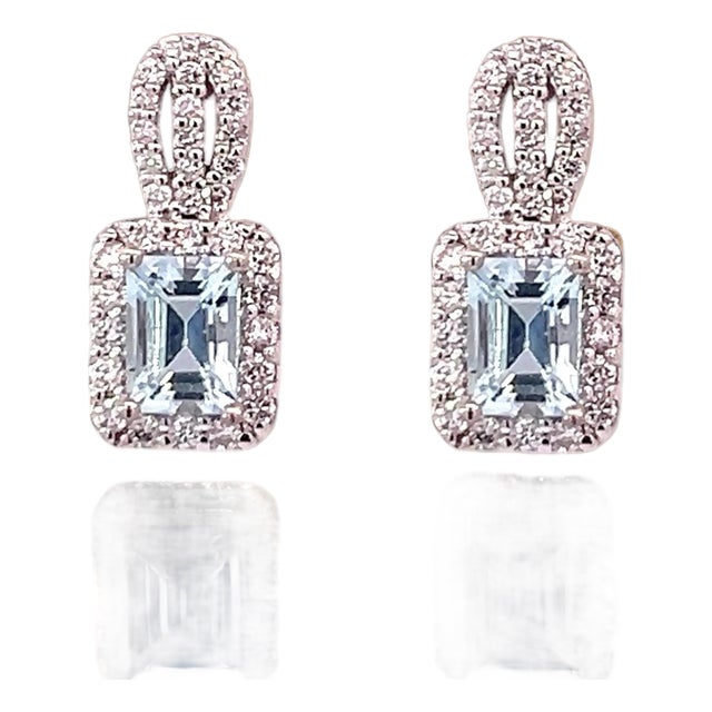 Natural Aquamarine Diamond Earrings 14k Gold 2.74 TCW Certified For Sale