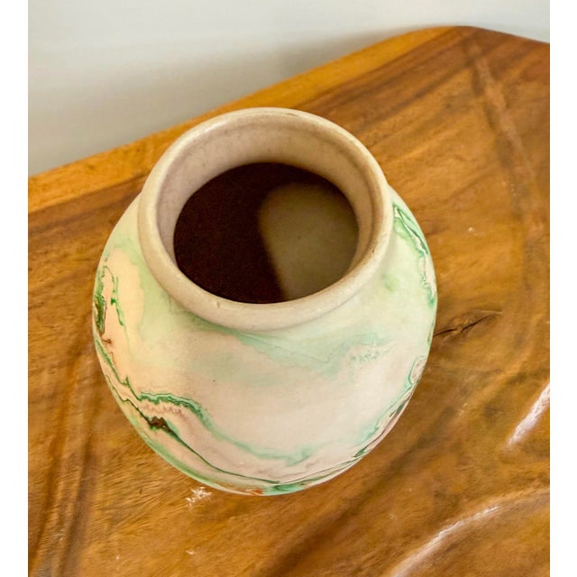 Vintage Nemadji Green Swirl Pottery Vase For Sale - Image 4 of 6