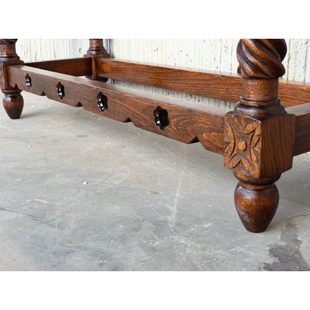 18th Carved Two-Drawer Baroque Spanish Walnut Console Table With Iron Hardware For Sale - Image 12 of 13