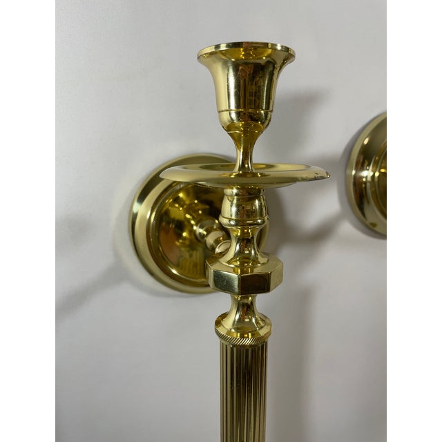 Metal Vintage Brass Neoclassical Style Candle Wall Sconces - A Pair For Sale - Image 7 of 18