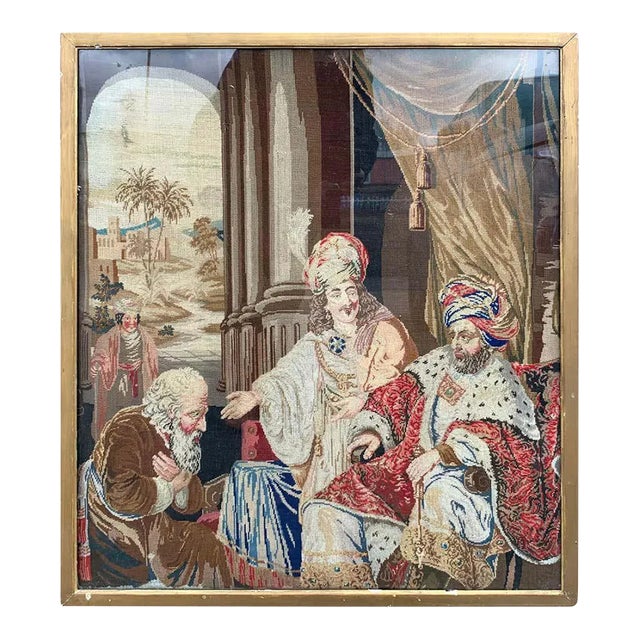 19th Century European Needlepoint of a Biblical Scene For Sale
