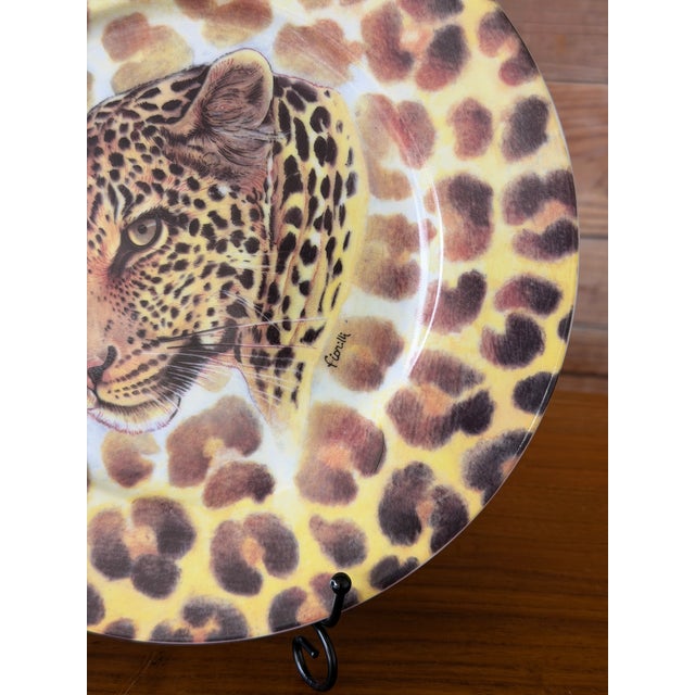 Vintage I. Godinger 1855 Email De Limoges Leopard Safari Cabinet Plate by Fiorilli For Sale In Naples, FL - Image 6 of 12
