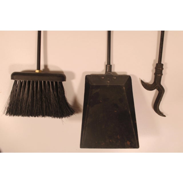 Metal Mid Century Modern Black and Gold Iron and Brass Fireplace Tool Set For Sale - Image 7 of 8