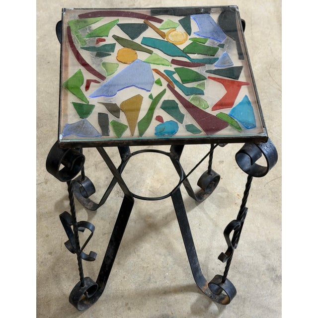 Modern Italian Mid-Century Wrought Iron Mosaic Glass Side Table, 1960s For Sale - Image 3 of 9