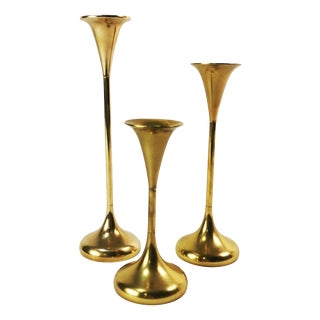 Vintage Brass Candlesticks, Denmark, 1960s, Set of 3 For Sale