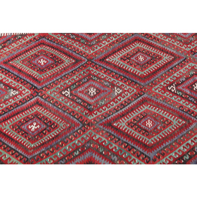 Antique Fethiye Tribal Kilim – Geometric Diamond Motifs, Anatolian Wool Weave -5' 3'' X 10' 4'' For Sale - Image 4 of 16