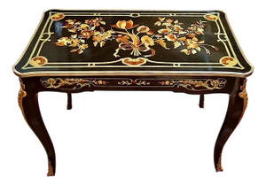 Late 20th C. Louis XV Style Marquetry Inlaid Writing Desk