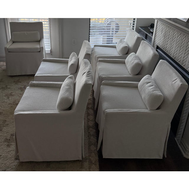 Textile Rh Belgian Track Arm Slipcovered Dining Chairs in White Perennials Performance Linen - Set of 6 For Sale - Image 7 of 11