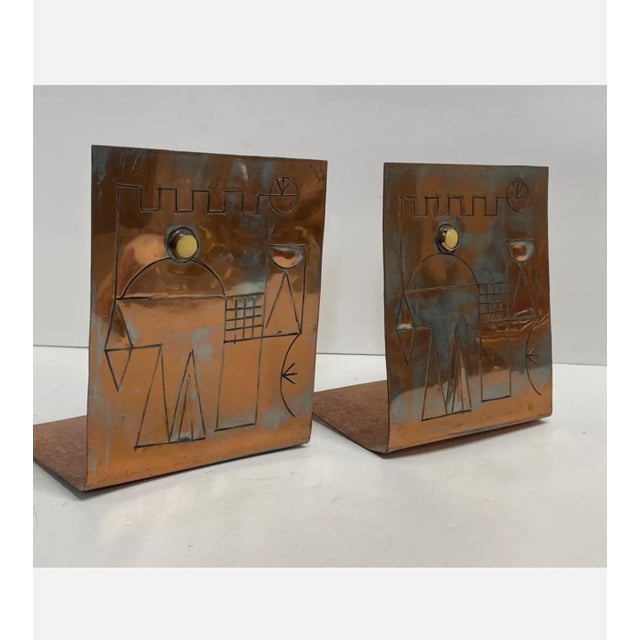 Israeli Mod Arts & Crafts Copper Sculpture Bookends Bezalel Schatz Yaad Studio, c.1960s For Sale - Image 13 of 15