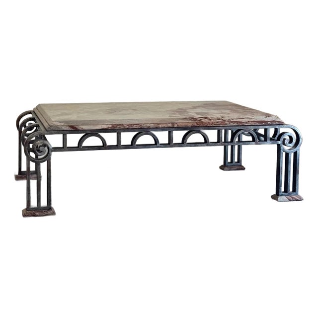 French Art Deco Marble and Iron Coffee Table For Sale