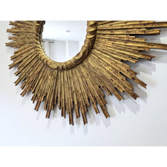 Large Sun Mirror in Carved and Gilded Wood, 1950s For Sale - Image 6 of 18