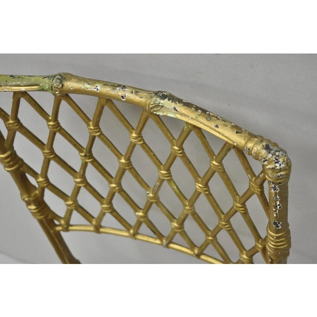 Gold Vintage Hollywood Regency Faux Bamboo Basketweave Lattice Aluminum Side Chair For Sale - Image 8 of 13