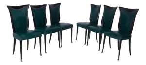 Vintage Italian Green Leather Chairs, 1950, Set of 6