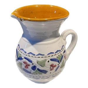 1930s French Provincial White & Blue Terracotta Pitcher Vase