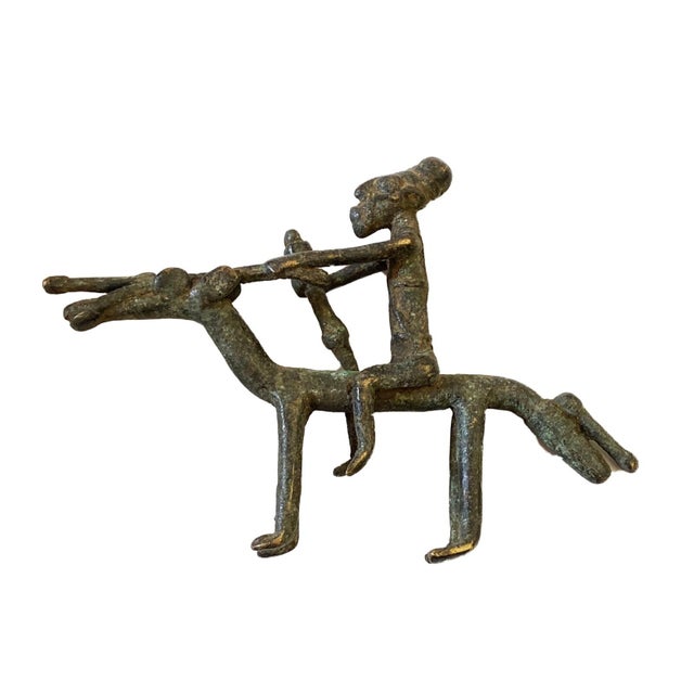 Superb vintage African Dogon Bronze Horseman Cast Handmade Mali 6" W by 4.25"H. using the lost wax ( Cire Perdue ) method...