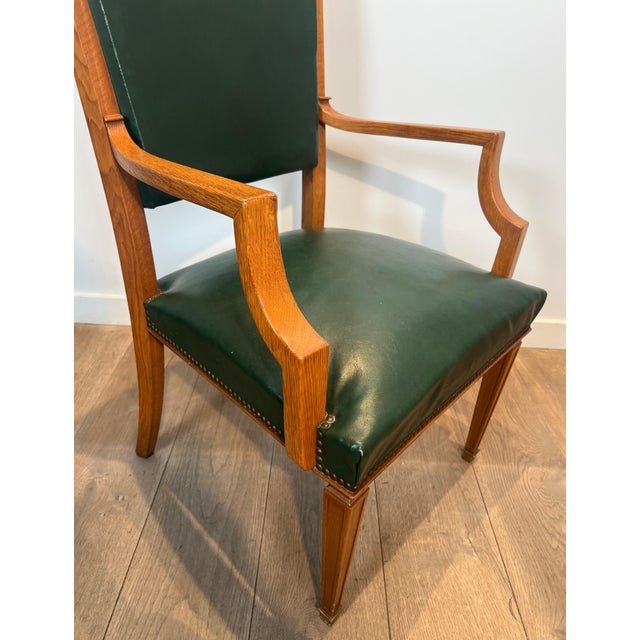 Brown 1940s Pair of oak and leather armchairs by De Coene Frères For Sale - Image 8 of 12