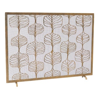 Aged Gold Fig Leaf Fireplace Screen Iron For Sale