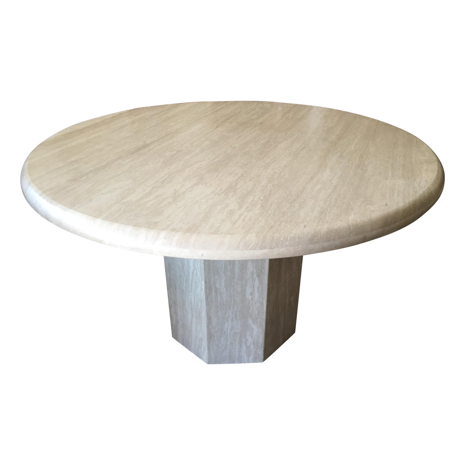 Round Italian Solid Travertine Dining Table Chairish