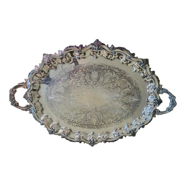 Late 19th-Century Victorian English Sheffield Silverplate Serving Tray with Rococo Scroll Handles For Sale