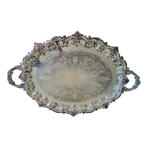 Late 19th-Century Victorian English Sheffield Silverplate Serving Tray with Rococo Scroll Handles