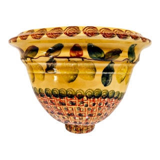 Vintage Italica Ars Italian Majolica Wall Pocket Planter, Scalloped Ceramic Hanging Jardiniere For Sale