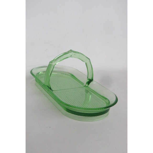 Early 20th Century Green Uranium Depression Glass Oblong Celery Tray Serving Dish With Handle For Sale - Image 4 of 16