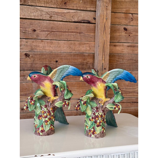 Vintage Sculptural Andrea by Sadek Hand-Painted Tropical Parrot Figurines – Pair For Sale - Image 4 of 12
