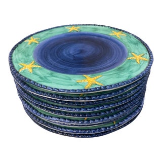 Vintage Italian Faience Starfish Coastal Ceramic Plates - Set of 9 For Sale