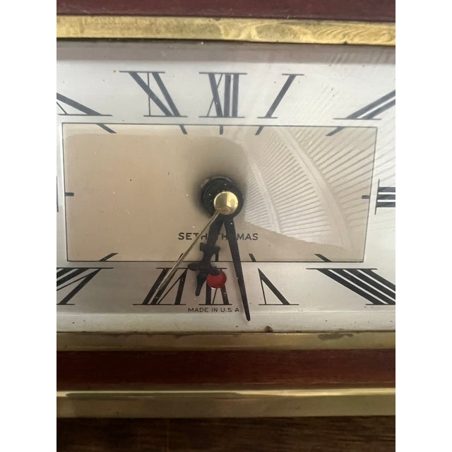 Mid Century Seth Thomas Clock, Tony Paul Brass Walnut Bookends, Atomic Desk Decor For Sale - Image 15 of 18