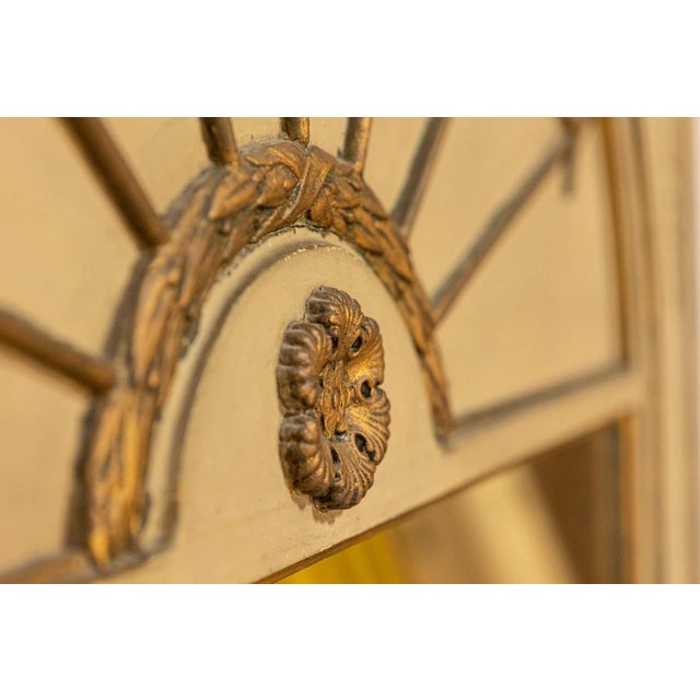 Traditional Mid 20th Century French Empire Style Beige Painted Trumeau Mirror with Carved Gilt Décor For Sale - Image 3 of 13