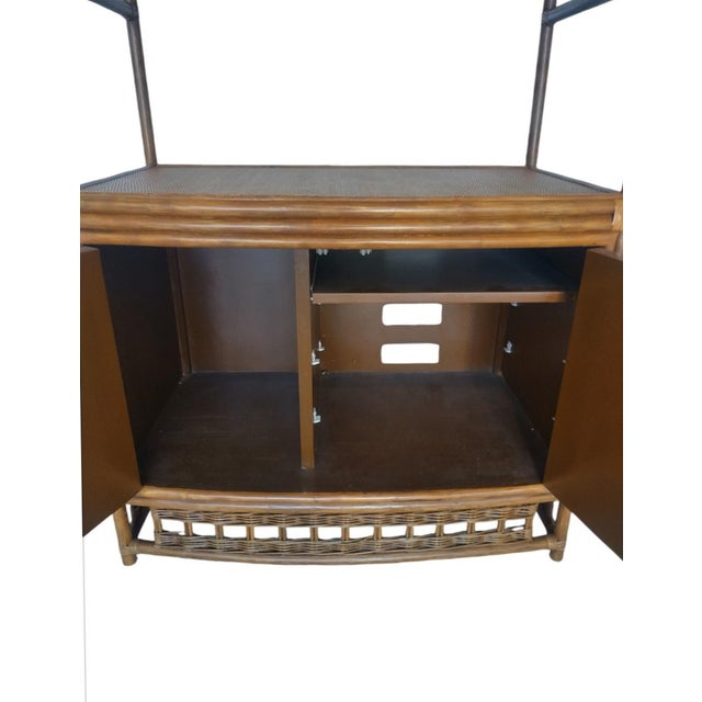 Chippendale Vintage Huge Ficks Reed Style Wicker Wood Chippendale Storage Corner Tv Cabinet- 3 Piece Set For Sale - Image 3 of 10