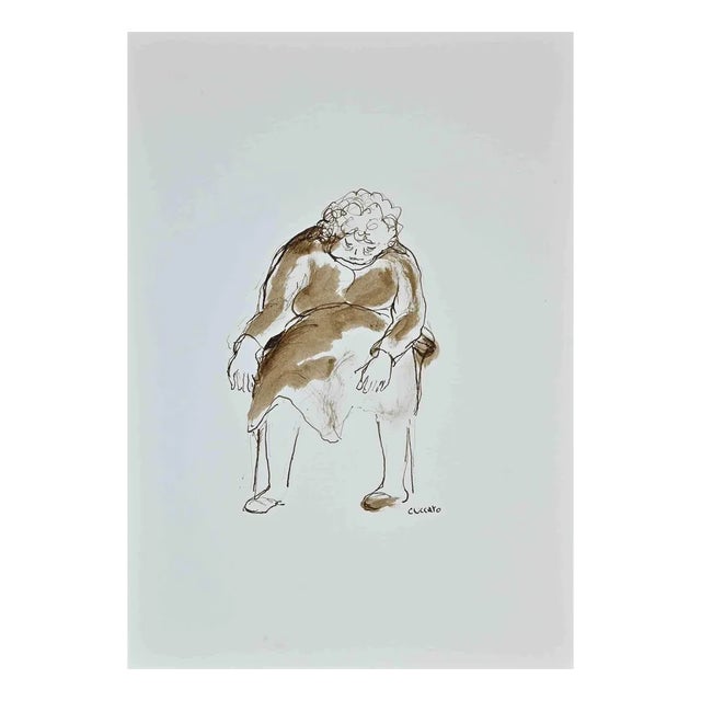 Roberto Cuccaro, Old Woman Falling Asleep, Drawing, 2000s For Sale