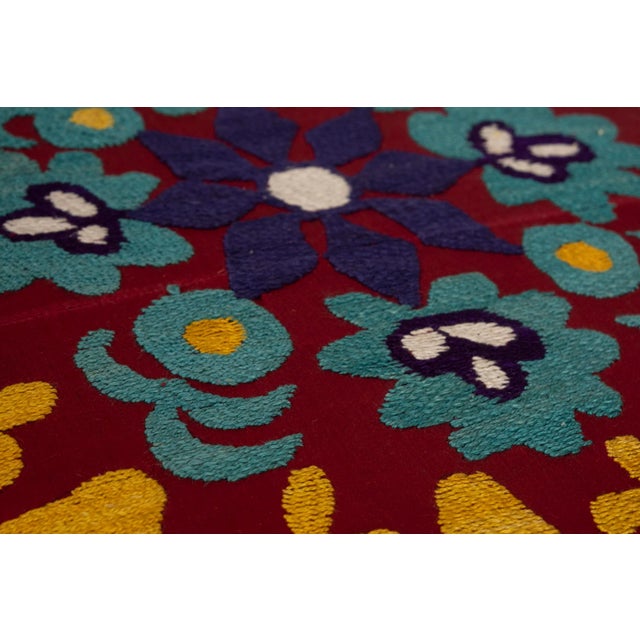 Wood Modern Handwoven Uzbek Suzani Ottoman Footstool For Sale - Image 7 of 8