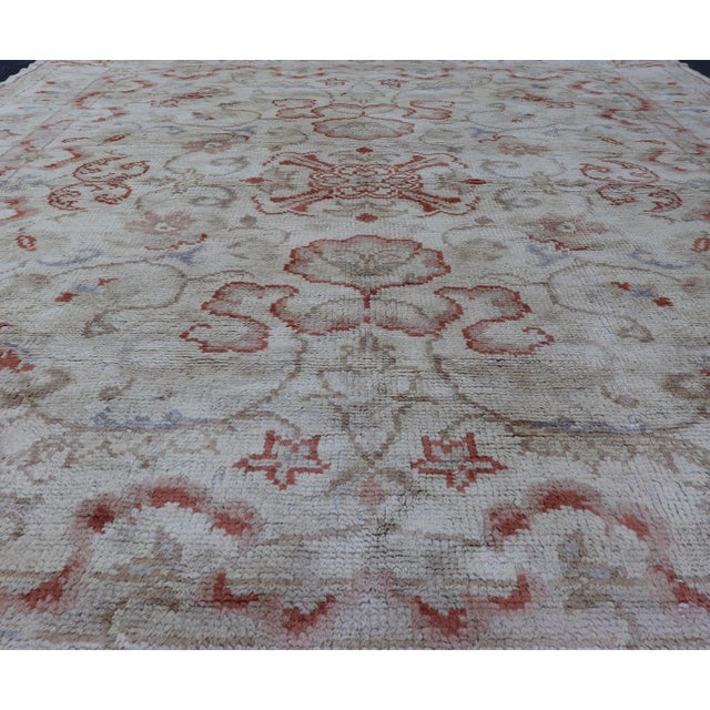 Neutral Butter Color Background With Light Green, Light Blue, Red in All-Over Floral Design Vintage 7'0"x8'7" For Sale - Image 4 of 12