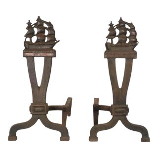 Pr. Vintage Clipper Ship Andirons For Sale