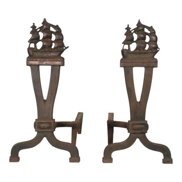 Pr. Vintage Clipper Ship Andirons For Sale
