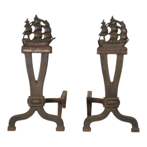 Pr. Vintage Clipper Ship Andirons