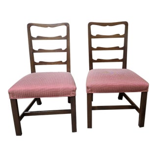Kittinger Williamsburg Mahogany Ladderback Dining Chairs Cw137 Red Check - a Pair For Sale