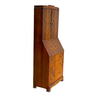 Art Deco Secretary Desk With Drop-Front Writing Surface and Chevron Veneer, 1930s For Sale