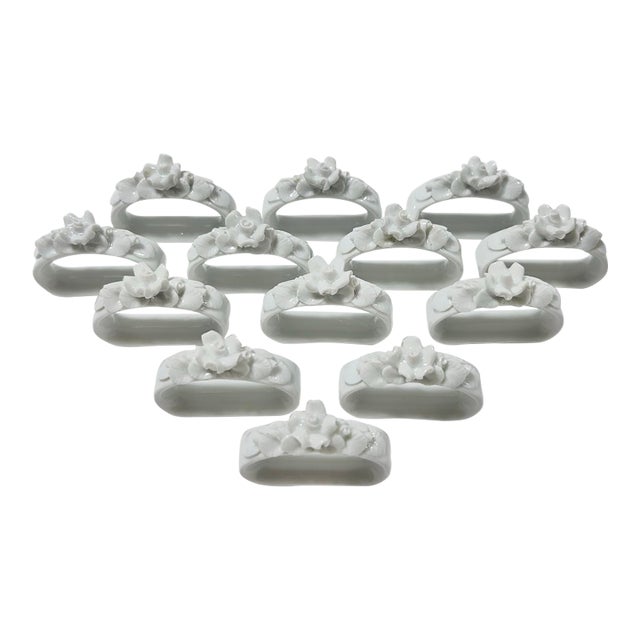 Vintage German White Porcelain Rose Napkin Rings, Set of 13 – Ak Kaiser For Sale