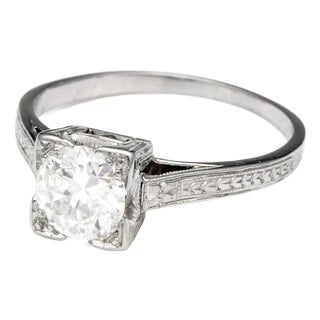 18KW Art Deco Diamond (.83) Engagement Ring For Sale