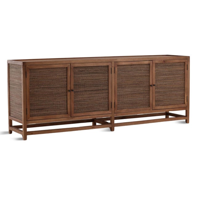 Contemporary Coconut Rattan Four-Door Sideboard Credenza For Sale - Image 3 of 7