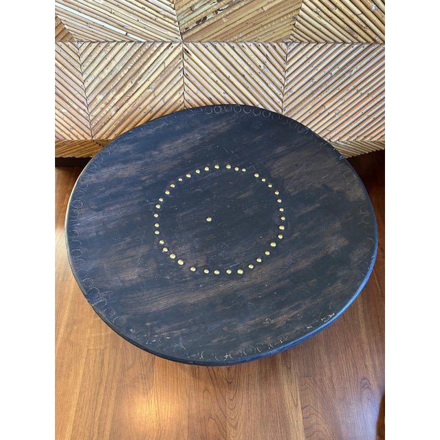 Vintage 22” Black Cerused Wood Low Table With Brass Accents For Sale In Los Angeles - Image 6 of 16
