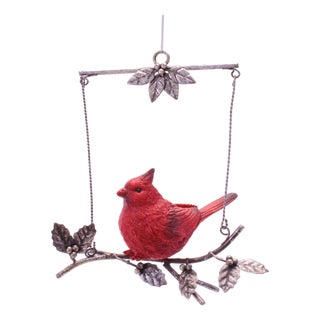 Cardinal on Branch Ornament Set of 4  7"H Resin & Metal For Sale